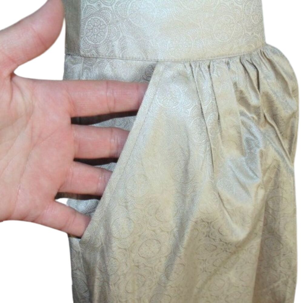 JENNY HAN Skirt, L, Jacquard Floral, Golden/Tan/Champagne, Side Zip, Cotton - Picture 5 of 12